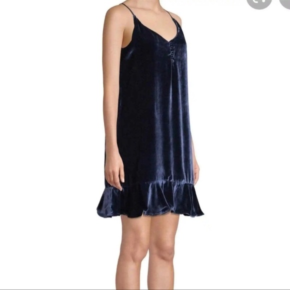 Rails Audrina Navy Silk Blend Slip Crushed Velvet Mini Dress Size Small Women - Picture 2 of 11